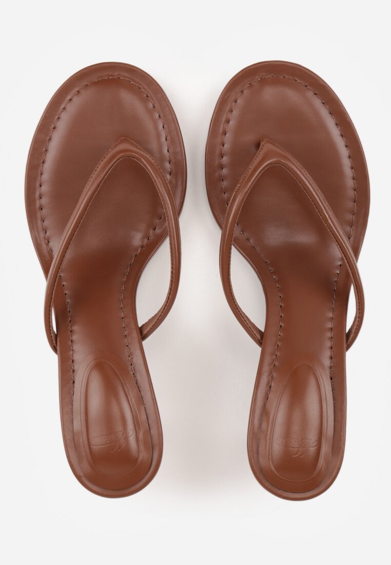 Brązowe Minimalistyczne Klapki Japonki na Kaczuszce Saphohsa