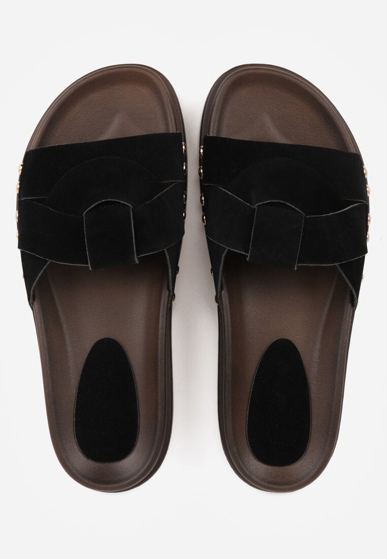 Czarne Klapki z Przekładanymi Paskami i Ozdobnymi Nitami Talysha