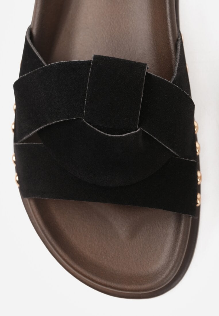 Czarne Klapki z Przekładanymi Paskami i Ozdobnymi Nitami Talysha