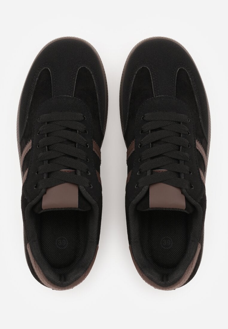 Czarno-Brązowe Casualowe Sneakersy z Ekozamszu na Płaskiej Podeszwie Pemeriana