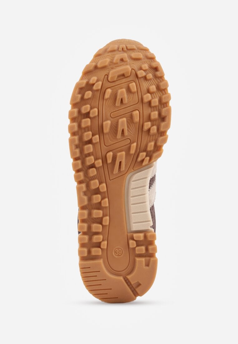 Brązowe Sneakersy z Zamszu Naturalnego z Ozdobnymi Paskami i Perforacją Ravinelle