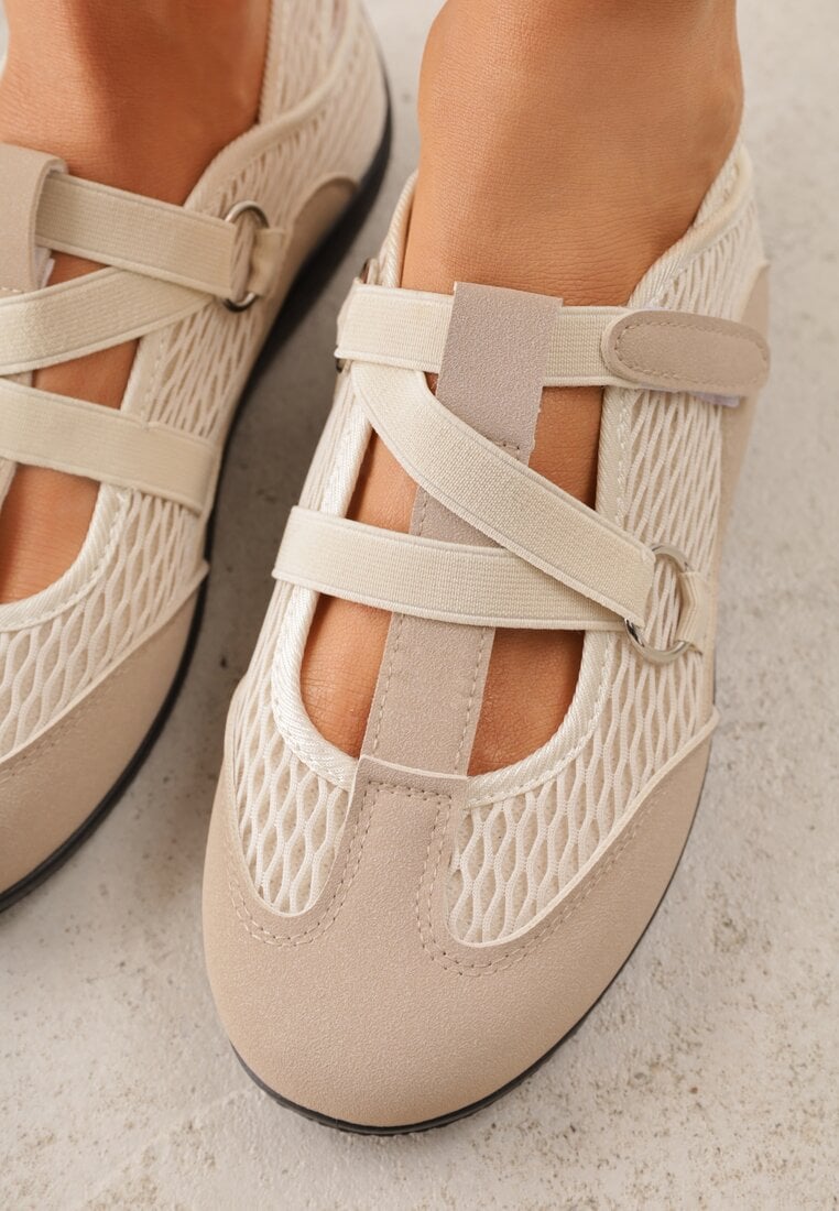 Ciemnobeżowe Tenisówki Sneakeriny z Siateczki z Zapięciem na Rzep Vianate