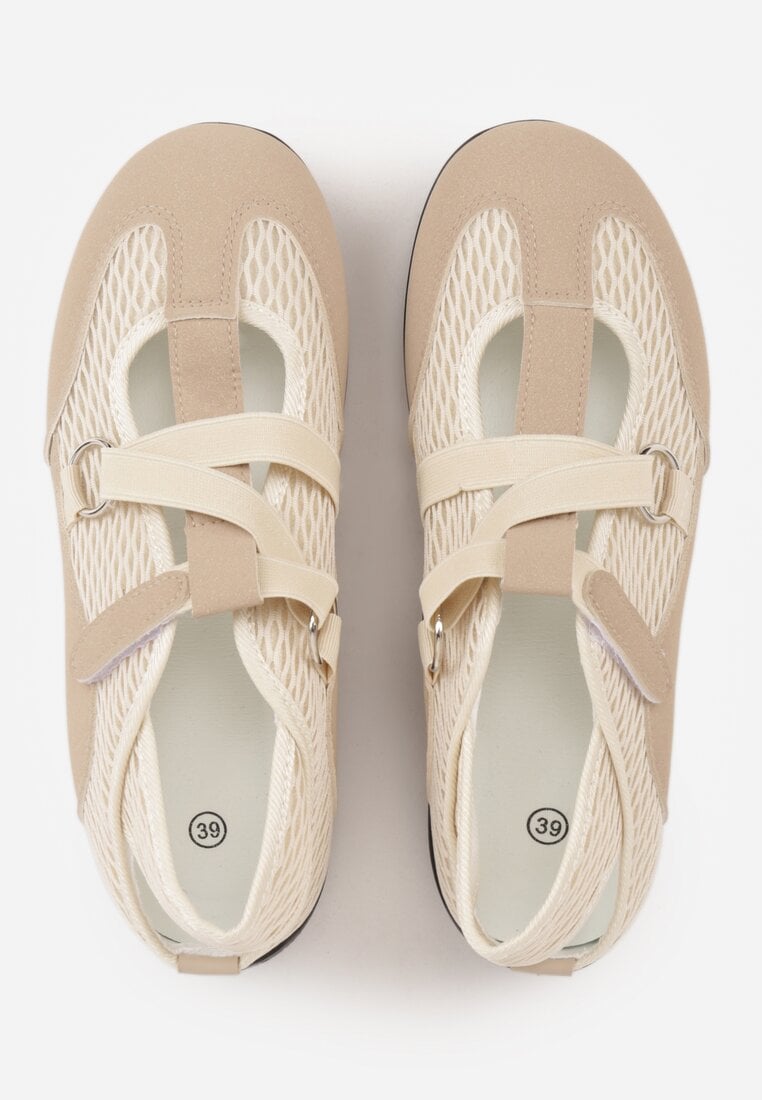 Ciemnobeżowe Tenisówki Sneakeriny z Siateczki z Zapięciem na Rzep Vianate
