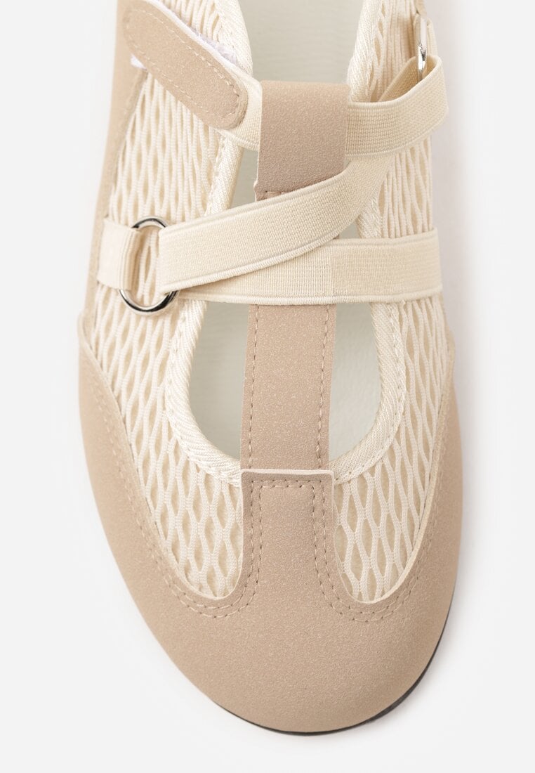 Ciemnobeżowe Tenisówki Sneakeriny z Siateczki z Zapięciem na Rzep Vianate