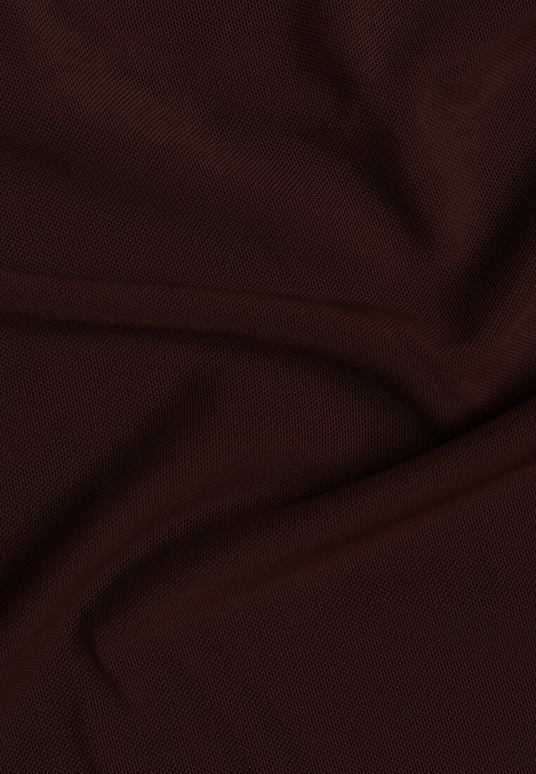 Ciemnobrązowa Bluzka Longsleeve z Siateczki z Wiskozą z Dekoltem w Serce Elinevia