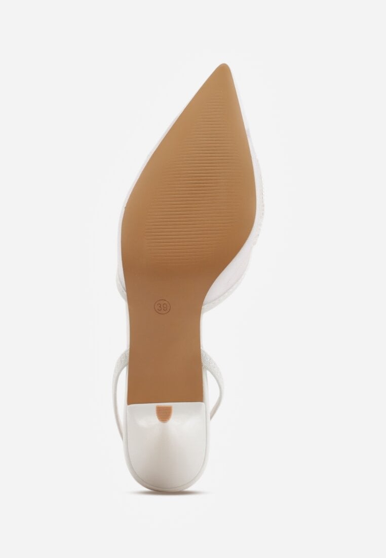 Białe Siateczkowe Czółenka na Szpilce z Haftami i Perełkami Branira