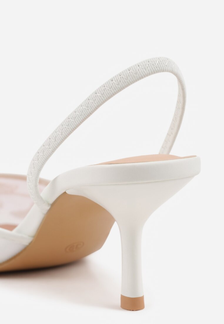 Białe Siateczkowe Czółenka na Szpilce z Haftami i Perełkami Branira