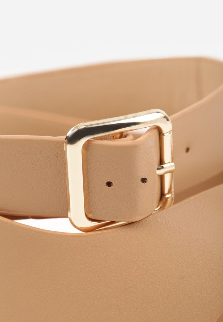 Ciemnobeżowe Sandały z Paskiem na Palec z Metaliczną Aplikacją i Klamerką Ailintra