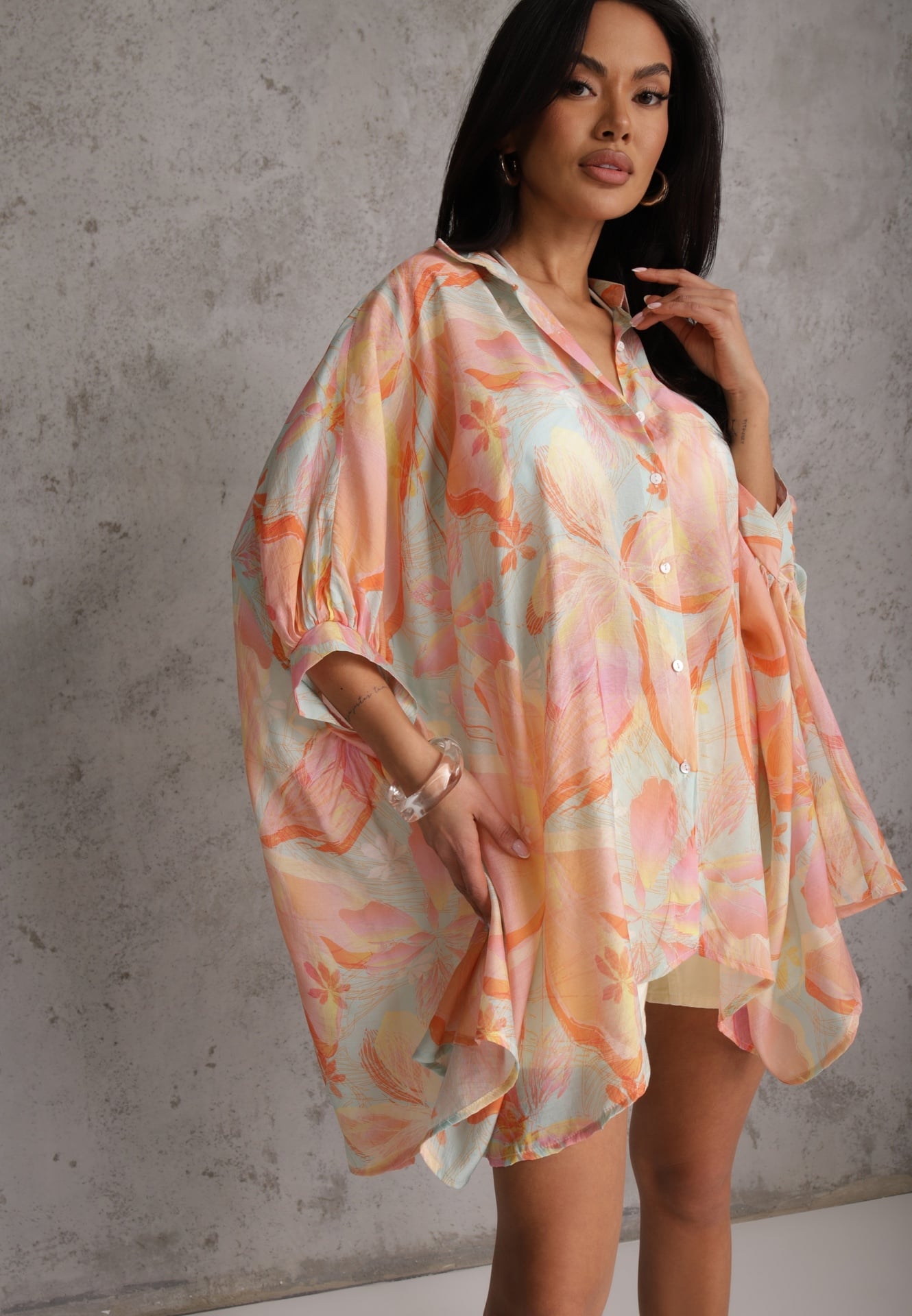 Pomarańczowa Nietoperzowa Koszula z Bawełną o Fasonie Oversize Celista