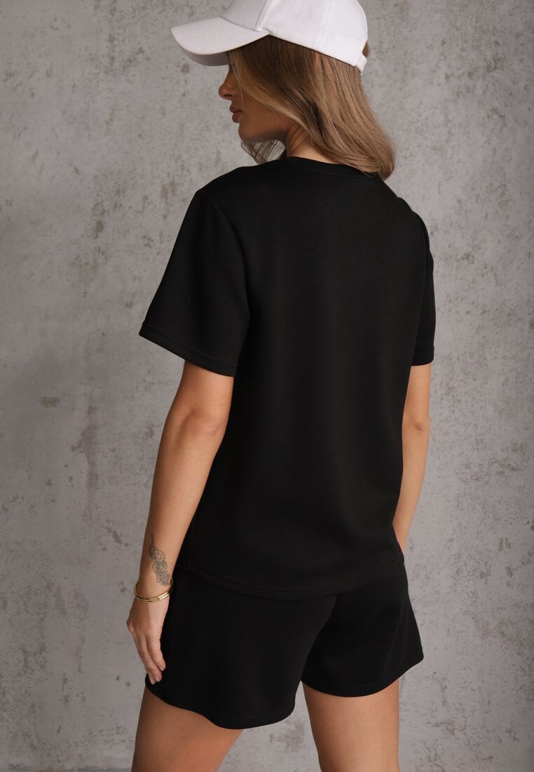 Czarny Bawełniano-Wiskozowy Komplet Sportowy T-shirt i Szorty Areinna