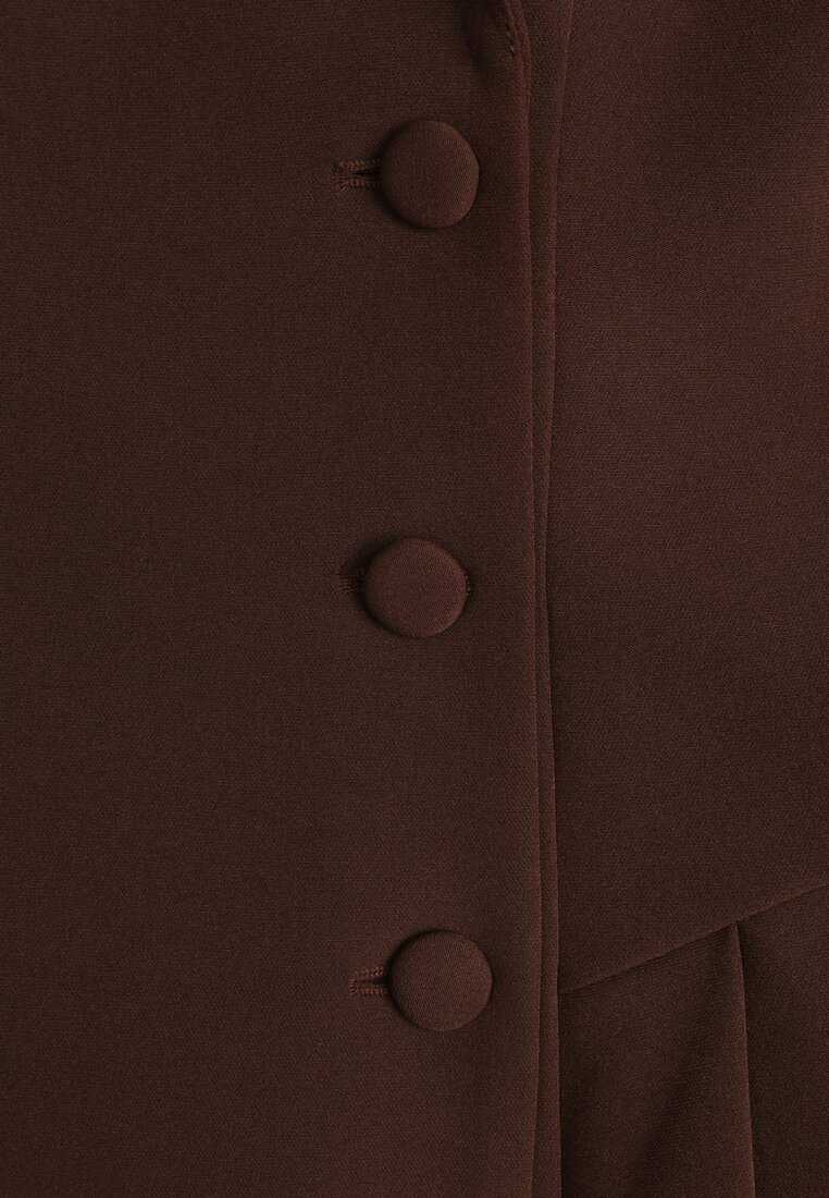 Brązowa Rozkloszowana Sukienka Marynarka VICES z Usztywnianymi Ramionami Ilarita