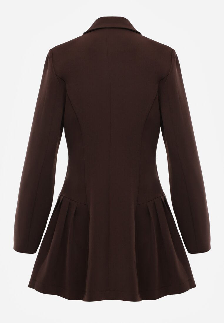 Brązowa Rozkloszowana Sukienka Marynarka VICES z Usztywnianymi Ramionami Ilarita