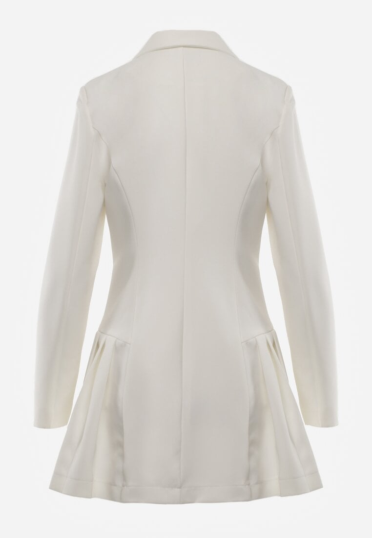 Biała Rozkloszowana Sukienka Marynarka VICES z Usztywnianymi Ramionami Ilarita