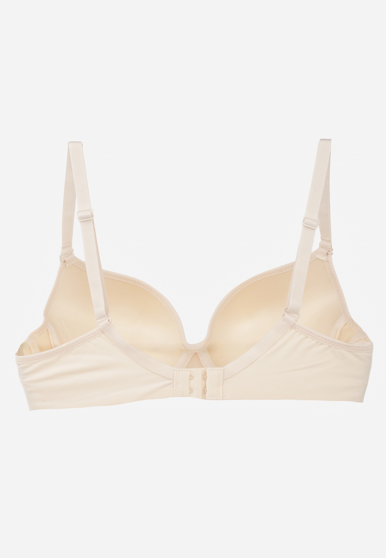 Beżowy Biustonosz Push Up o Gładkim Wykończeniu z Cyrkoniową Aplikacją Claronei