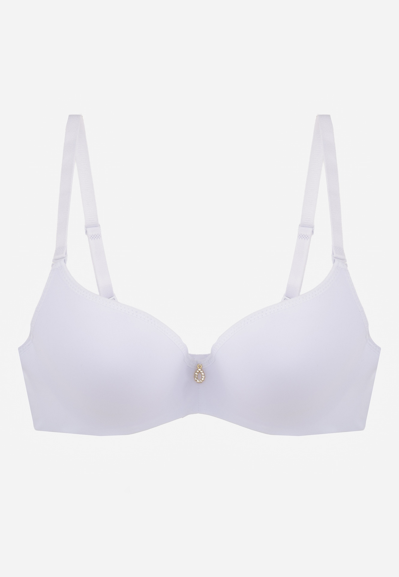 Biały Biustonosz Push Up o Gładkim Wykończeniu z Cyrkoniową Aplikacją Claronei