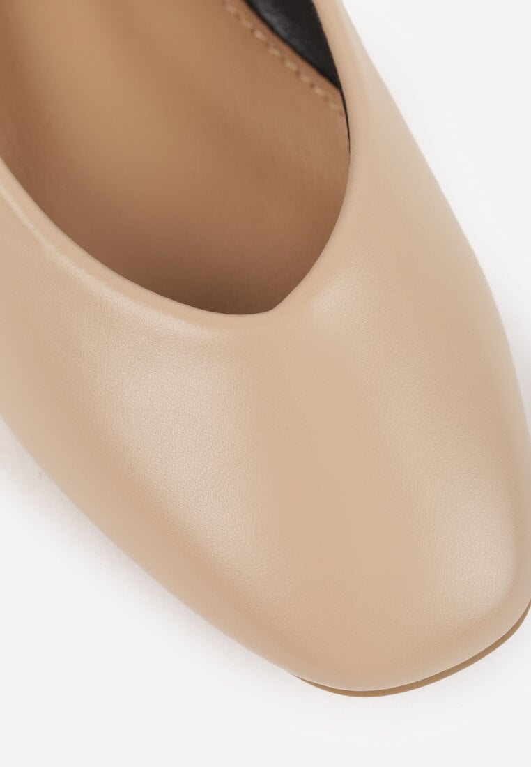 Beżowe Balerinki w Stylu Mary Jane z Paskiem z Cyrkoniami Cireris