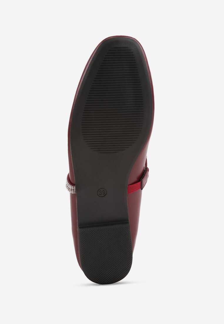 Bordowe Balerinki w Stylu Mary Jane z Paskiem z Cyrkoniami Cireris