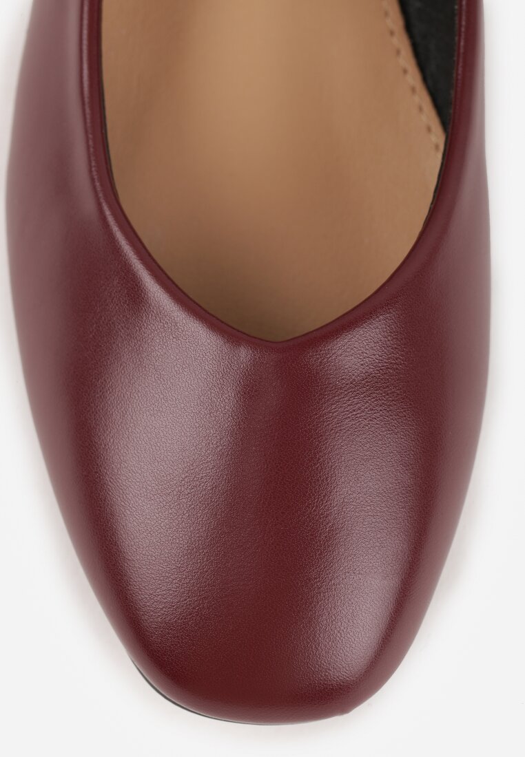 Bordowe Balerinki w Stylu Mary Jane z Paskiem z Cyrkoniami Cireris