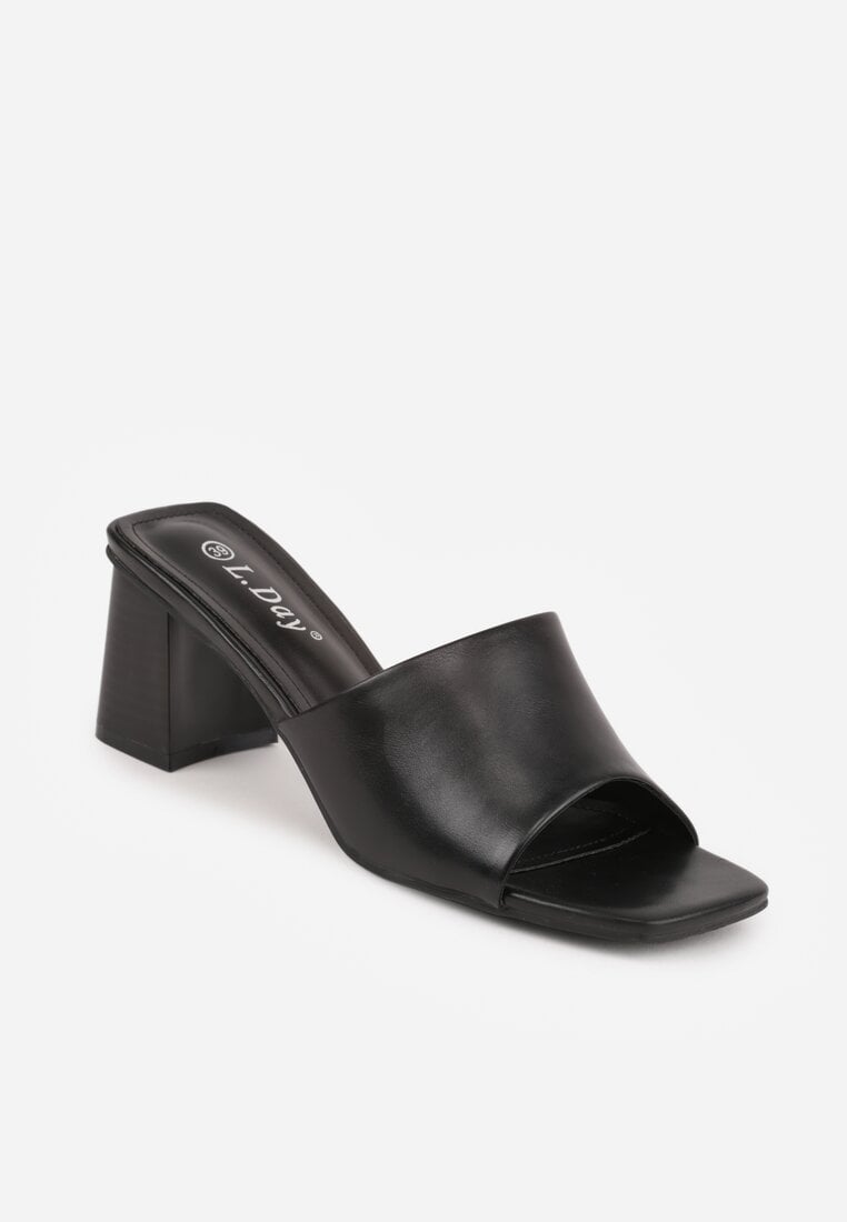 Czarne Eleganckie Klapki na Słupku z Otwartym Noskiem Kwadratowym Hippeis