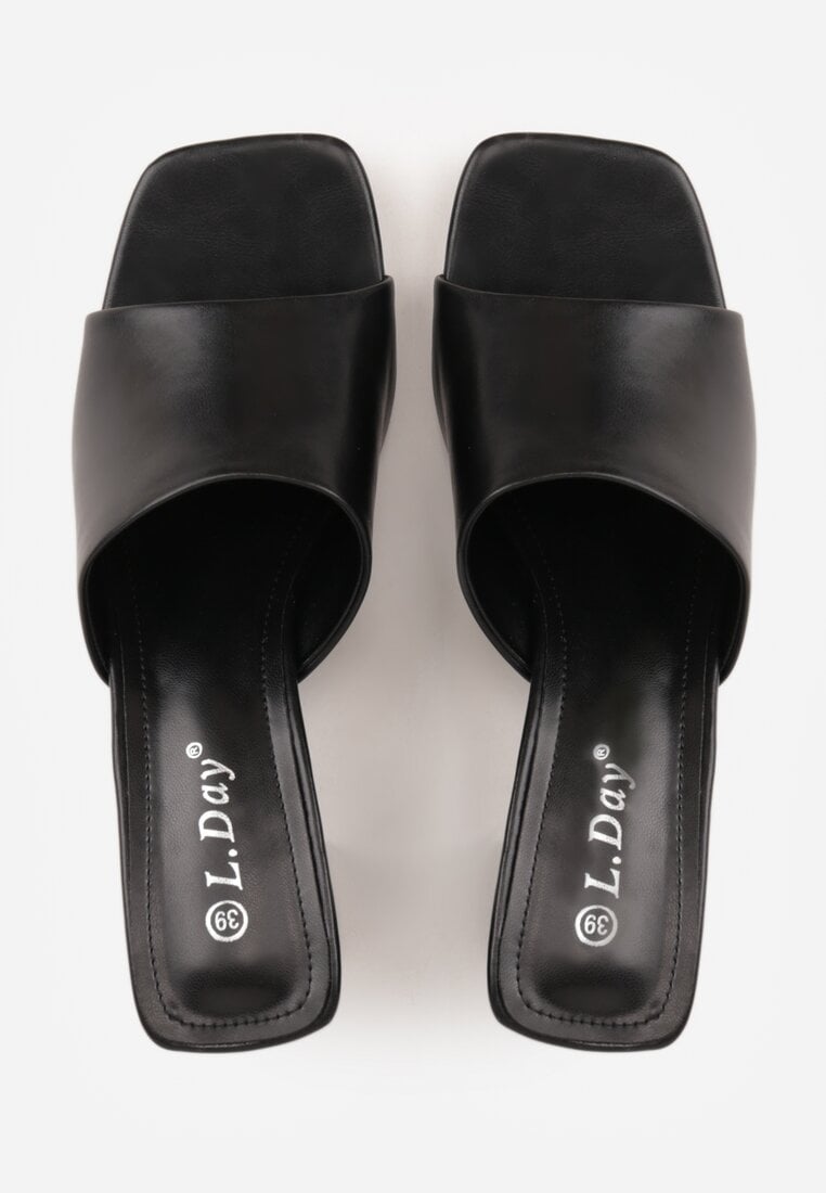 Czarne Eleganckie Klapki na Słupku z Otwartym Noskiem Kwadratowym Hippeis