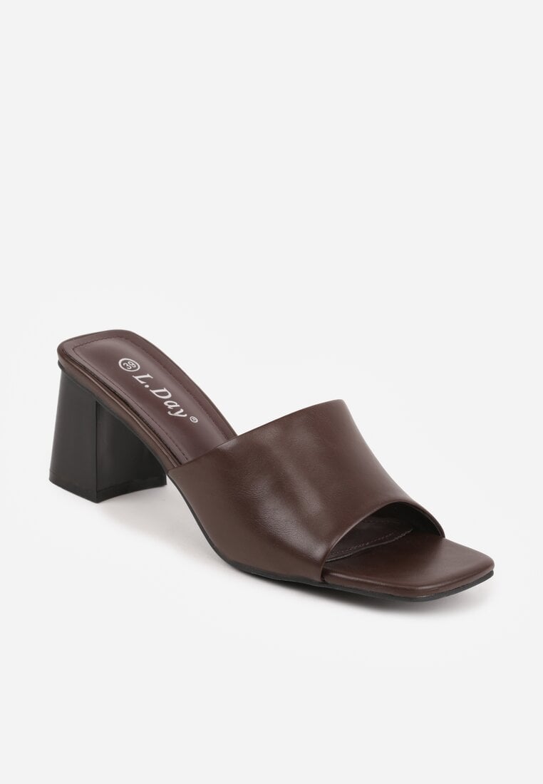 Brązowe Eleganckie Klapki na Słupku z Otwartym Noskiem Kwadratowym Hippeis