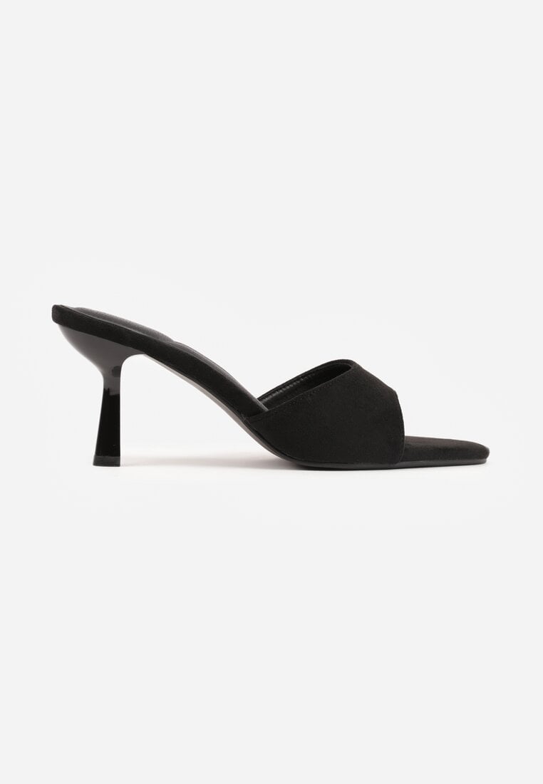 Czarne Klapki na Geometrycznej Szpilce z Wyciętą Cholewką Iolaris