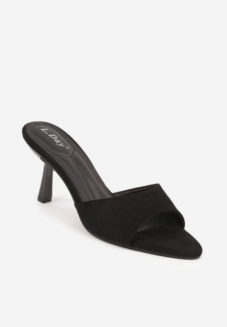 Czarne Klapki na Geometrycznej Szpilce z Wyciętą Cholewką Iolaris