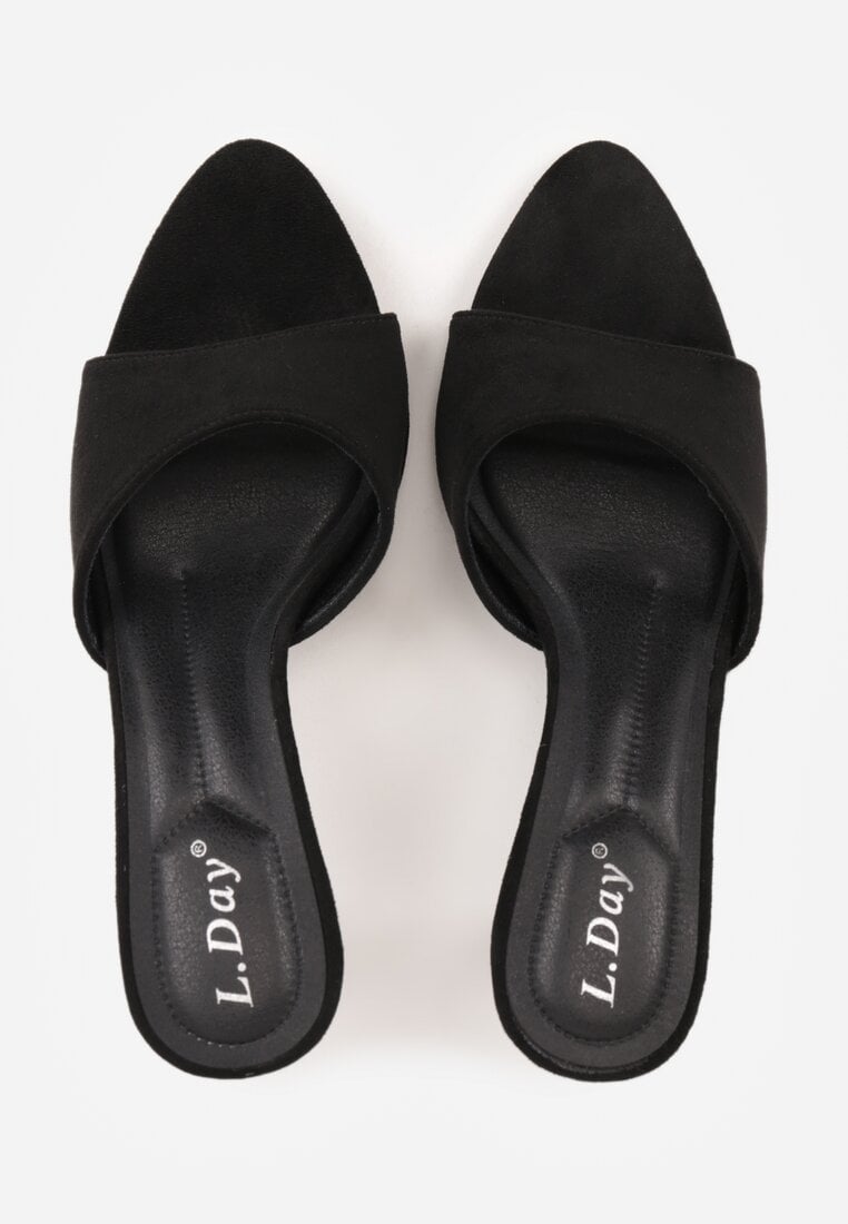 Czarne Klapki na Geometrycznej Szpilce z Wyciętą Cholewką Iolaris