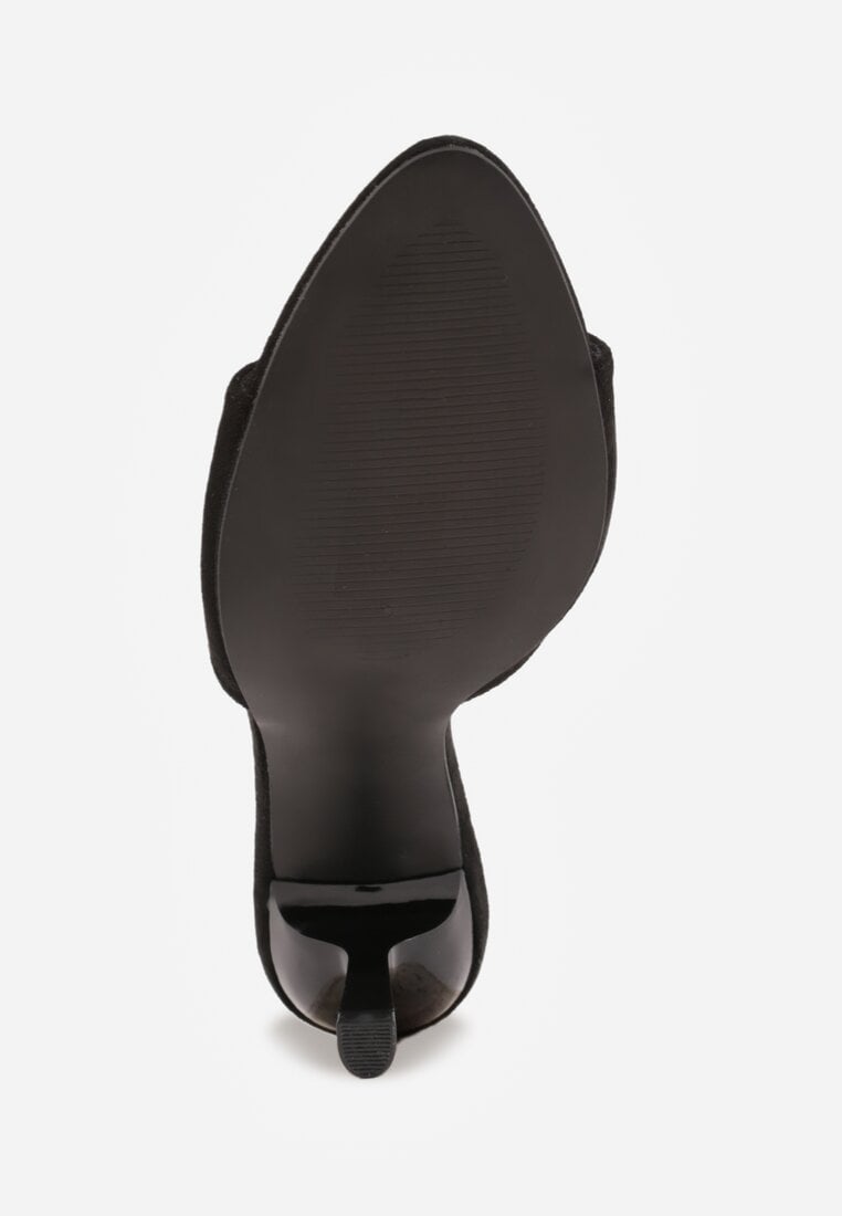 Czarne Klapki na Geometrycznej Szpilce z Wyciętą Cholewką Iolaris