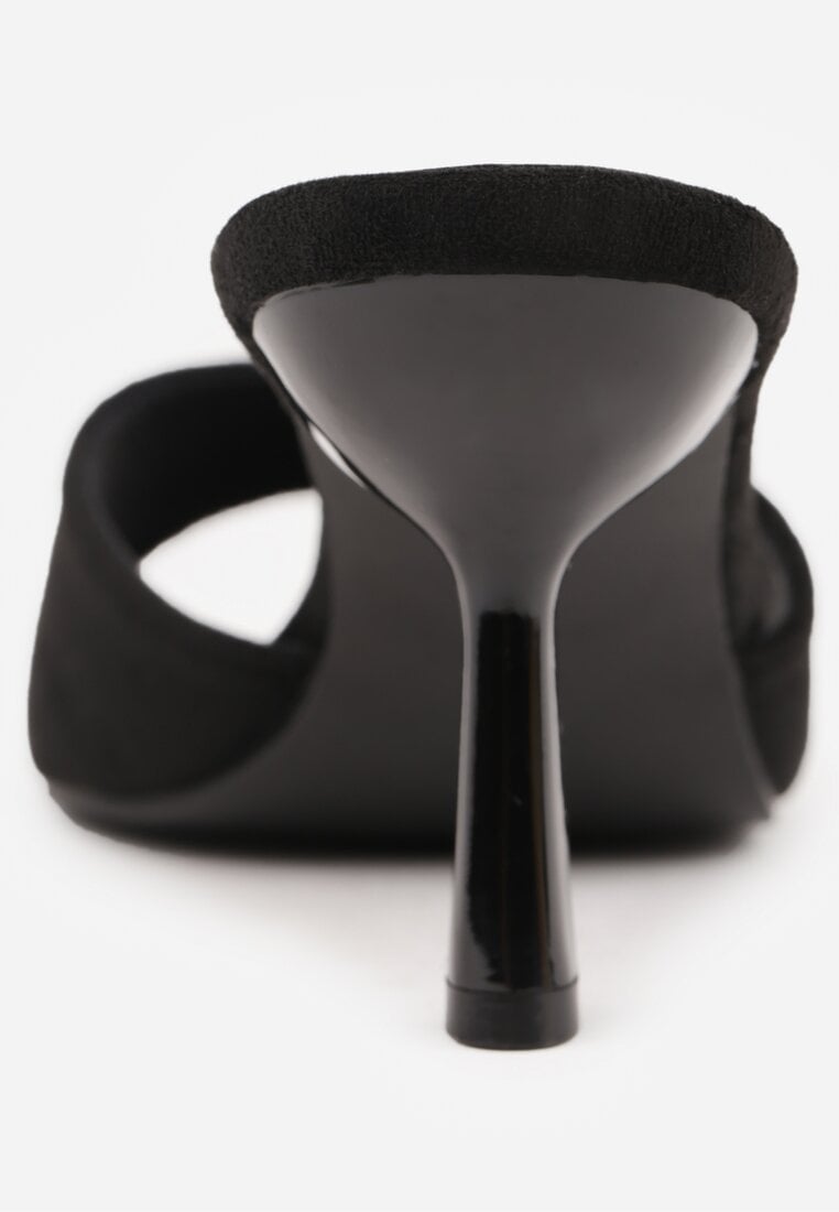 Czarne Klapki na Geometrycznej Szpilce z Wyciętą Cholewką Iolaris