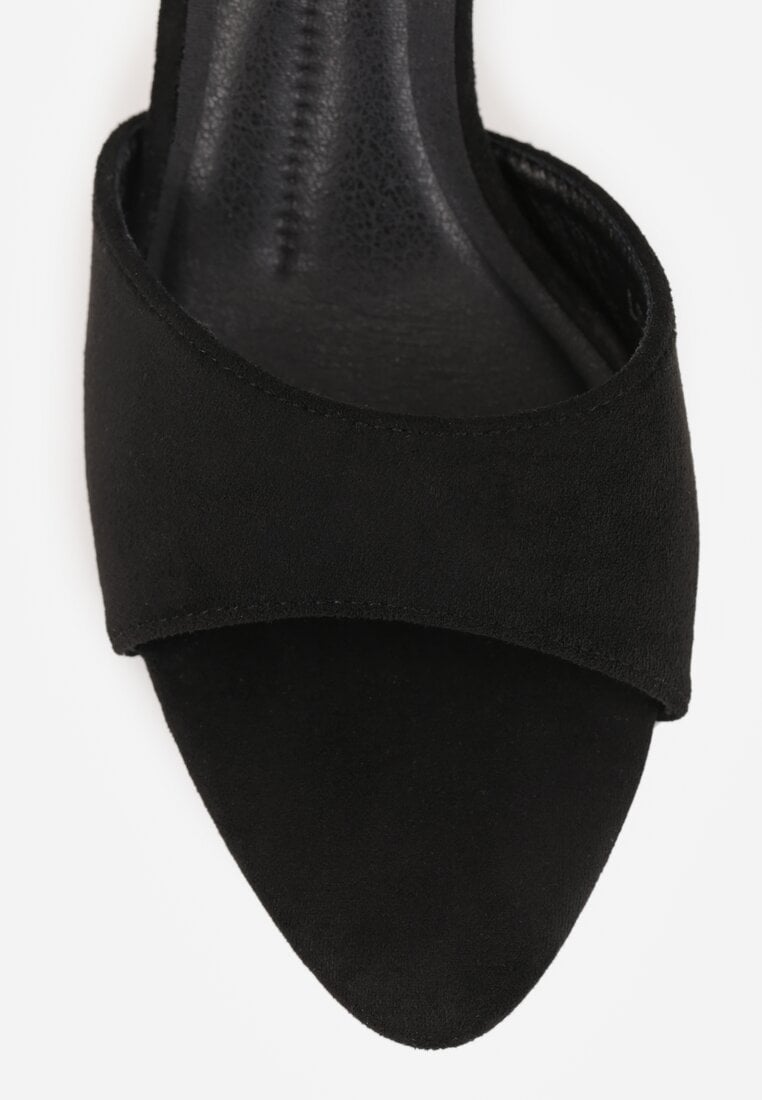 Czarne Klapki na Geometrycznej Szpilce z Wyciętą Cholewką Iolaris