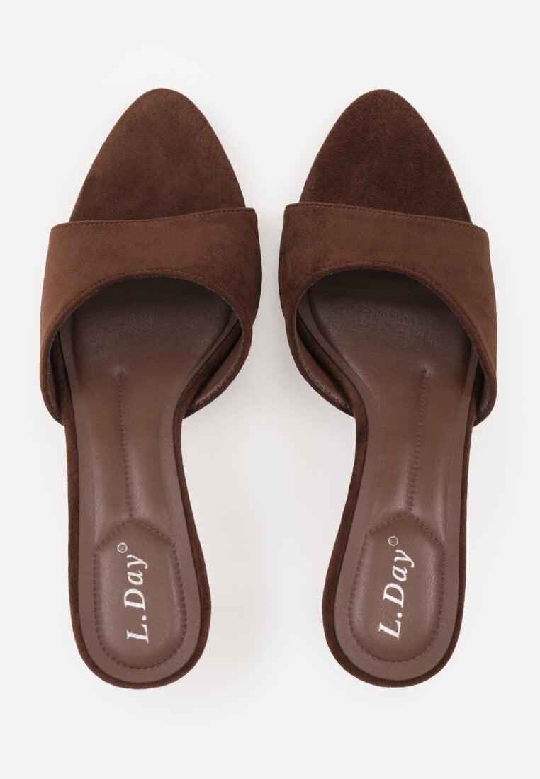 Brązowe Klapki na Geometrycznej Szpilce z Wyciętą Cholewką Iolaris