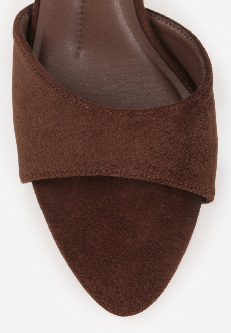 Brązowe Klapki na Geometrycznej Szpilce z Wyciętą Cholewką Iolaris