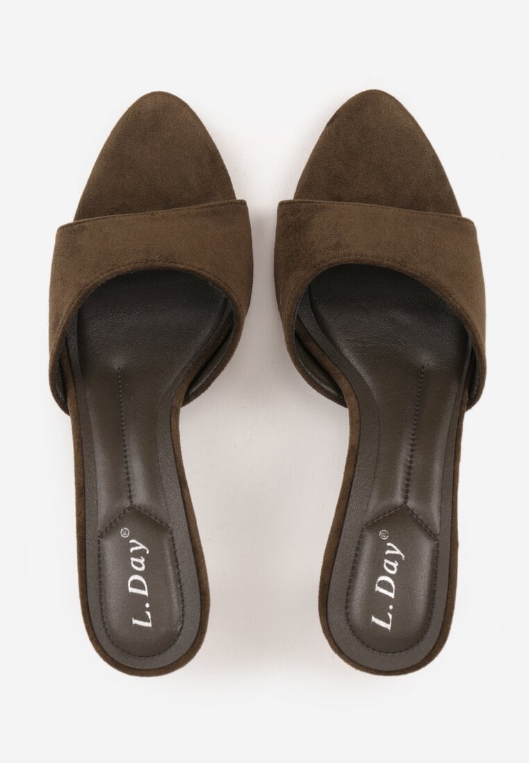 Zielone Klapki na Geometrycznej Szpilce z Wyciętą Cholewką Iolaris