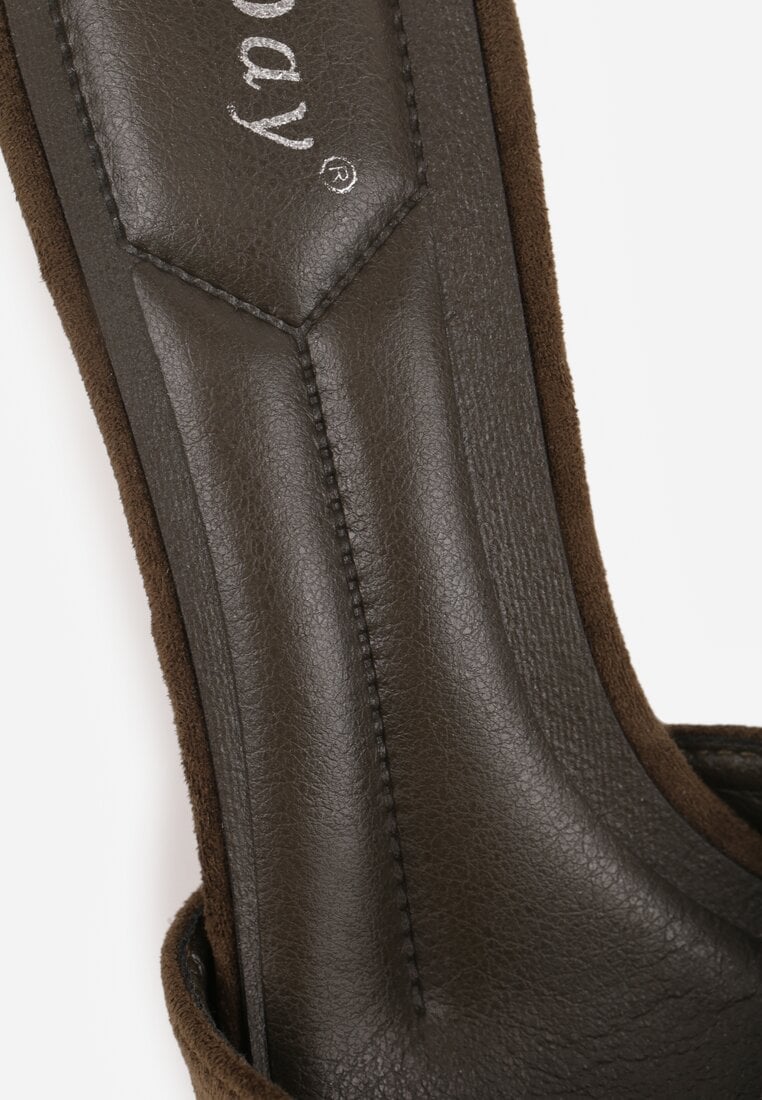 Zielone Klapki na Geometrycznej Szpilce z Wyciętą Cholewką Iolaris