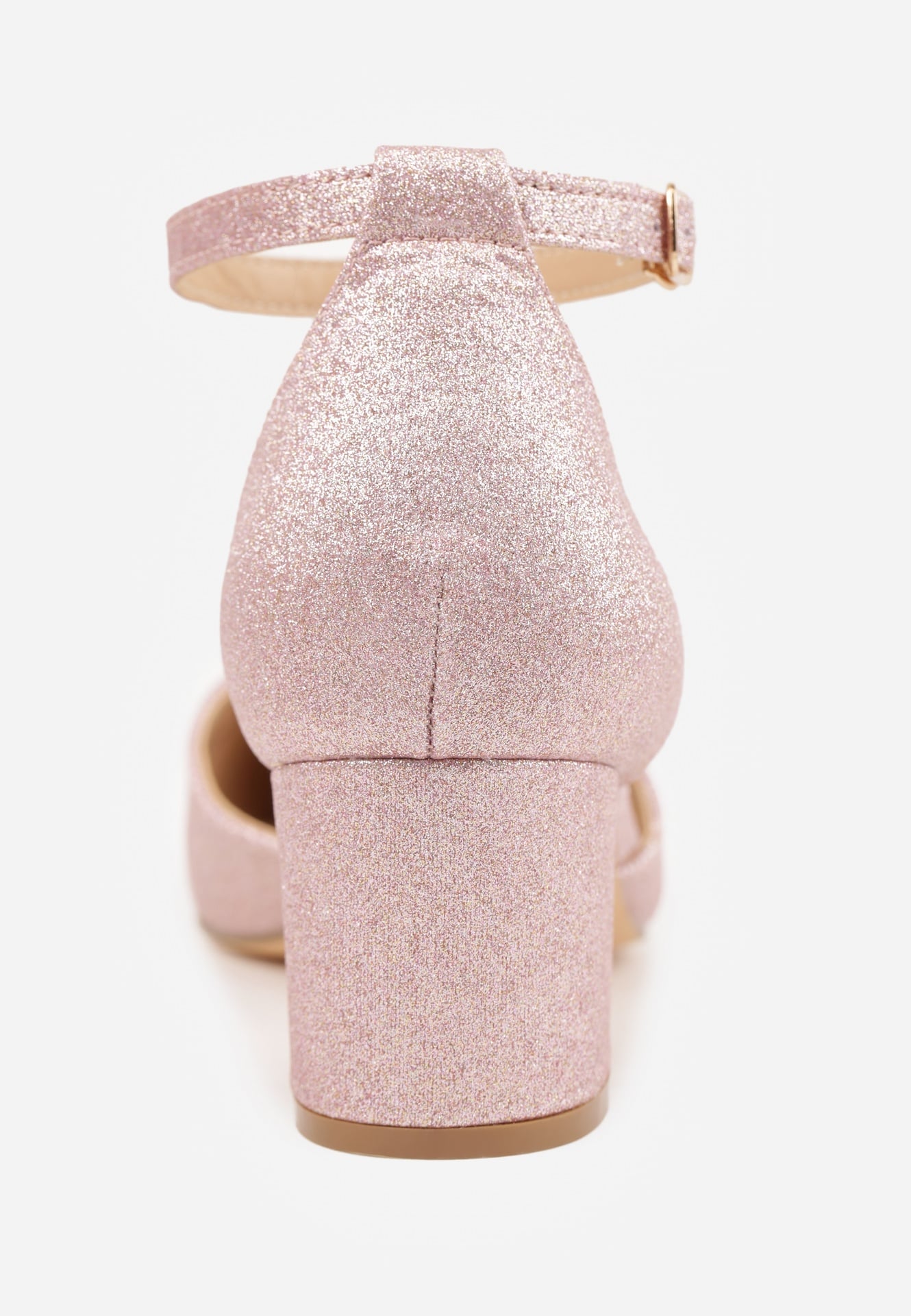 Szampańskie Czółenka VICES na Słupku ze Skórzaną Wkładką i Brokatem Corilina