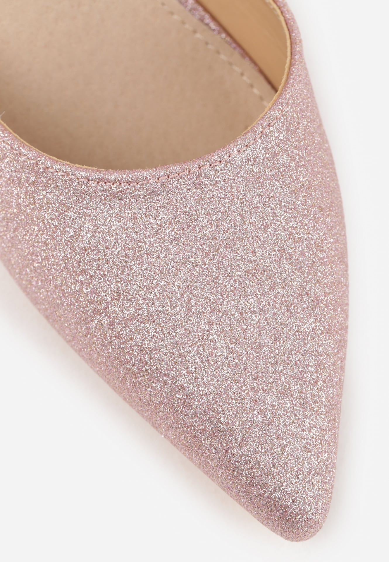 Szampańskie Czółenka VICES na Słupku ze Skórzaną Wkładką i Brokatem Corilina