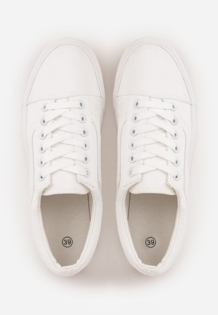 Wiązane Białe Tenisówki Trampki z Niską Cholewką Ozdobione Geometrycznym Wzorem Wioressa