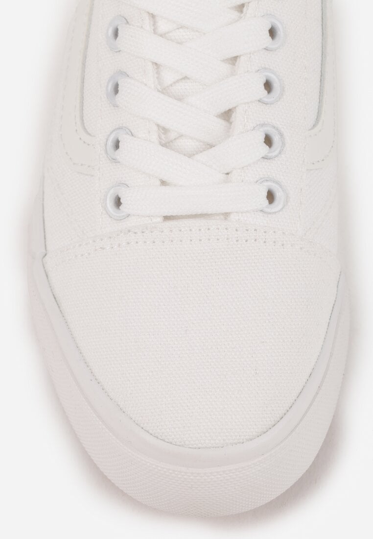 Wiązane Białe Tenisówki Trampki z Niską Cholewką Ozdobione Geometrycznym Wzorem Wioressa