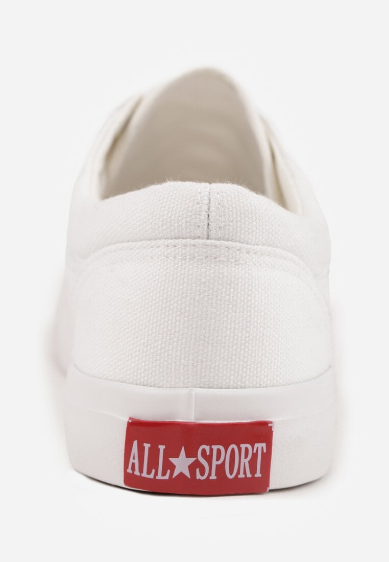 Wiązane Białe Tenisówki Trampki z Niską Cholewką Ozdobione Geometrycznym Wzorem Wioressa