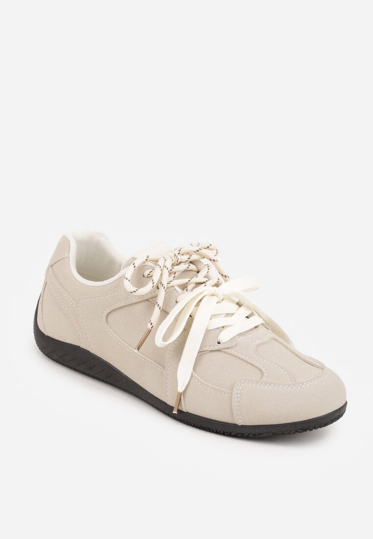 Beżowe Sneakersy z Podwójnym Sznurowaniem i Geometrycznymi Wstawkami Adrearah