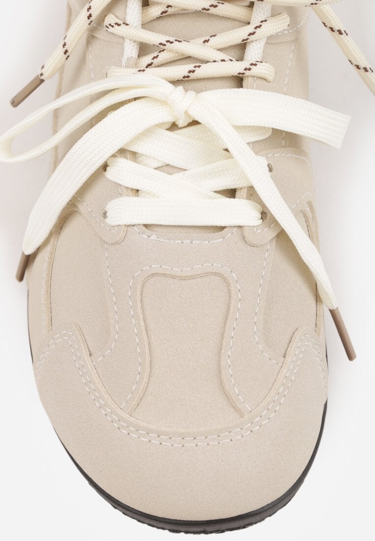 Beżowe Sneakersy z Podwójnym Sznurowaniem i Geometrycznymi Wstawkami Adrearah