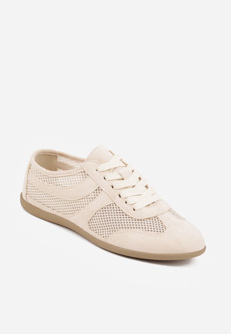 Beżowe Siateczkowe Sneakersy w Stylu Tenisówek Adranella