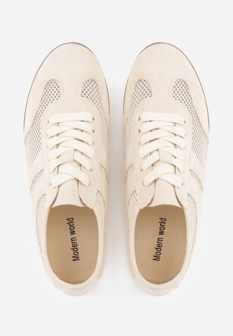 Beżowe Siateczkowe Sneakersy w Stylu Tenisówek Adranella