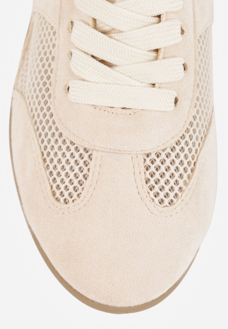 Beżowe Siateczkowe Sneakersy w Stylu Tenisówek Adranella