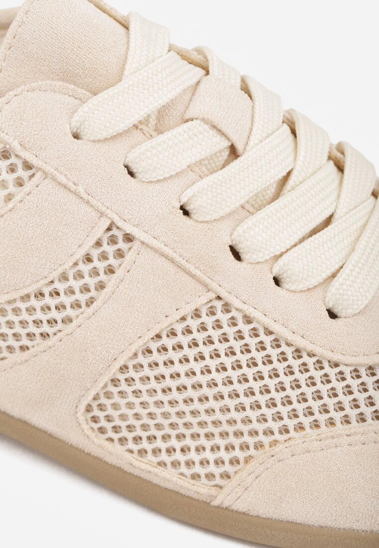 Beżowe Siateczkowe Sneakersy w Stylu Tenisówek Adranella