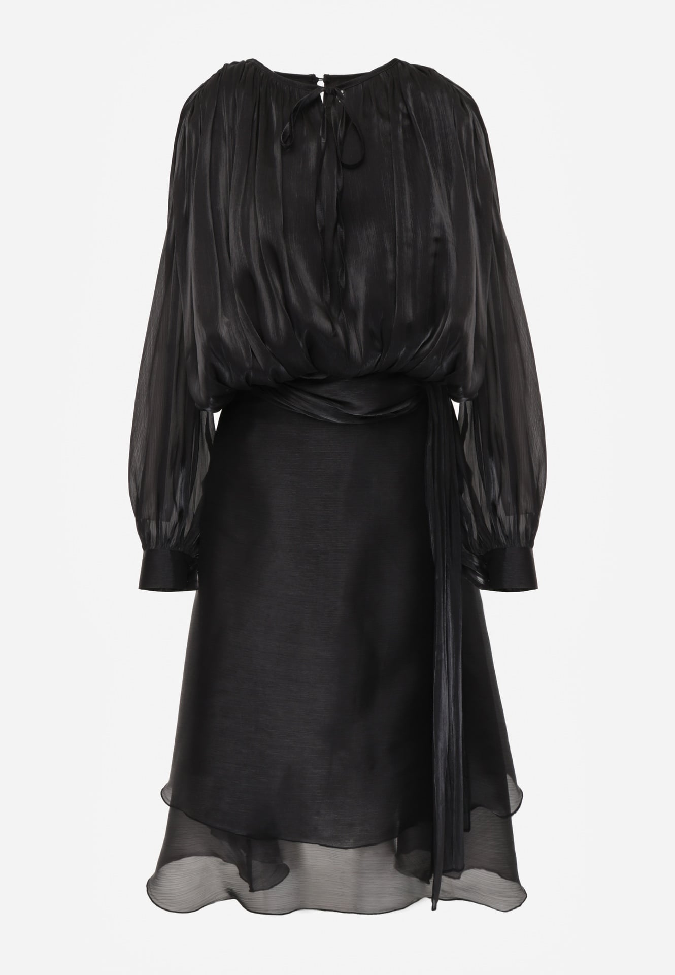 Czarna Rozkloszowana Sukienka Wieczorowa z Szyfonowej Tkaniny Amanna