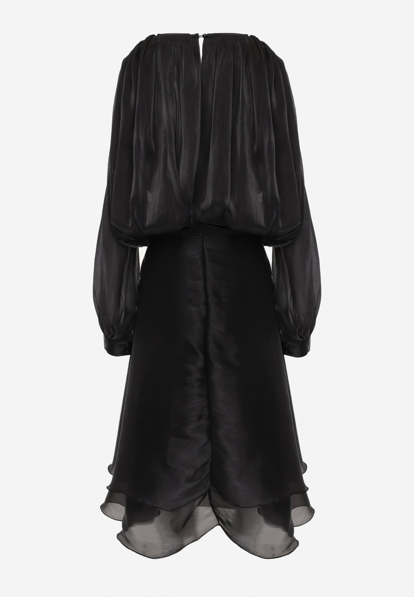 Czarna Rozkloszowana Sukienka Wieczorowa z Szyfonowej Tkaniny Amanna