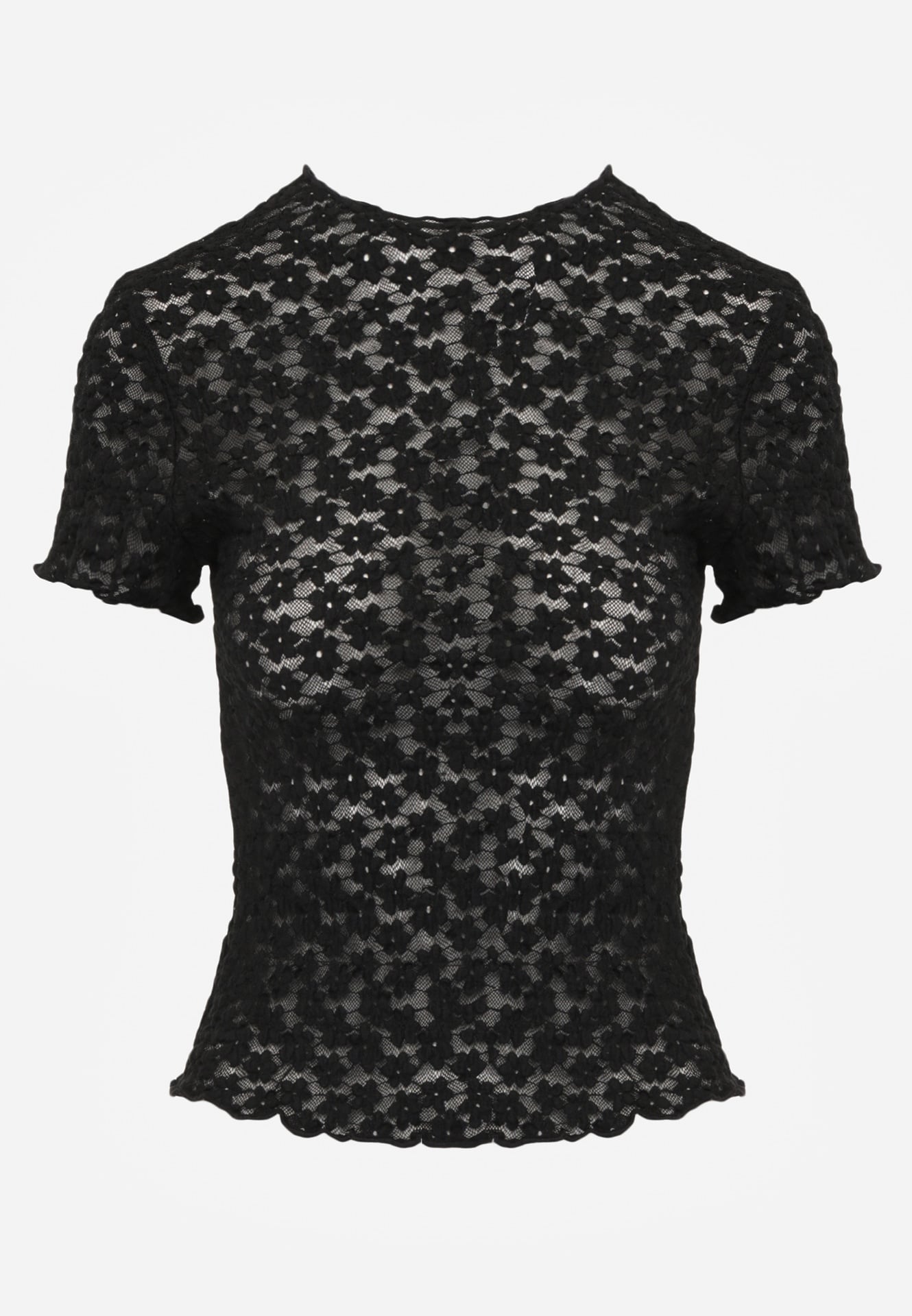 Czarna Dopasowana Bluzka z Koronki z Krótkim Rękawem Britune