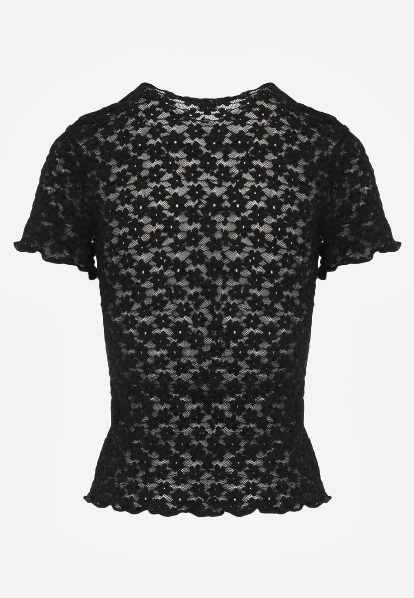 Czarna Dopasowana Bluzka z Koronki z Krótkim Rękawem Britune